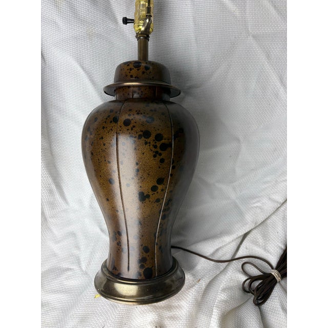Auburn Vintage Cowhide Leather Ginger Jar Table Lamp With Frederick Cooper Shade For Sale - Image 8 of 9