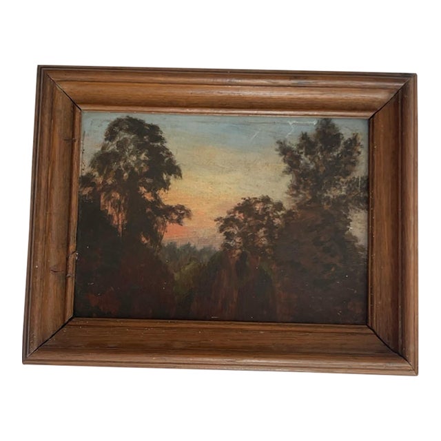 Fine 19th Century Barbizon School Style Sunset Landscape – Antique Oil on Board For Sale