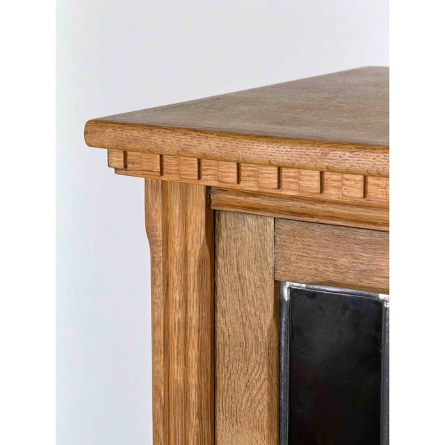 Metal Mid-Century Modern Danish Oak Display Cabinet with Leaded Glass Doors, 1960s For Sale - Image 7 of 14