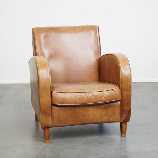 Cowhide Leather Armchair in Light Cognac Color For Sale - Image 14 of 14