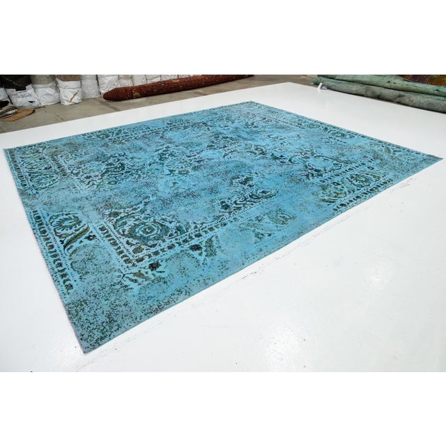 1930s Blue Antique Persian Overdyed Wool Rug With Allover Motif For Sale - Image 5 of 10