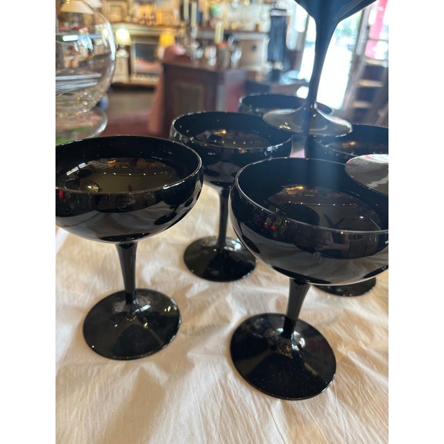 Glass 1990s Opaque Black Glass Champagne Coupes - Set of 8 For Sale - Image 7 of 7