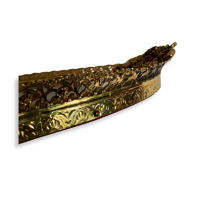 1950s Vintage French Oval Mirrored Vanity Tray With Gilt Floral Filigree, Circa 1950s For Sale - Image 5 of 10