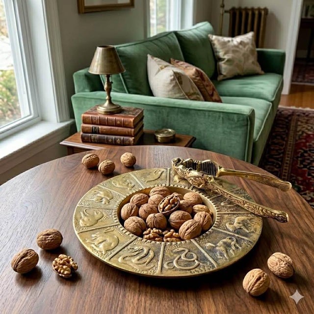 An exquisite example of Mid-Century European craftsmanship, this heavy-duty solid brass nutcracker features a...