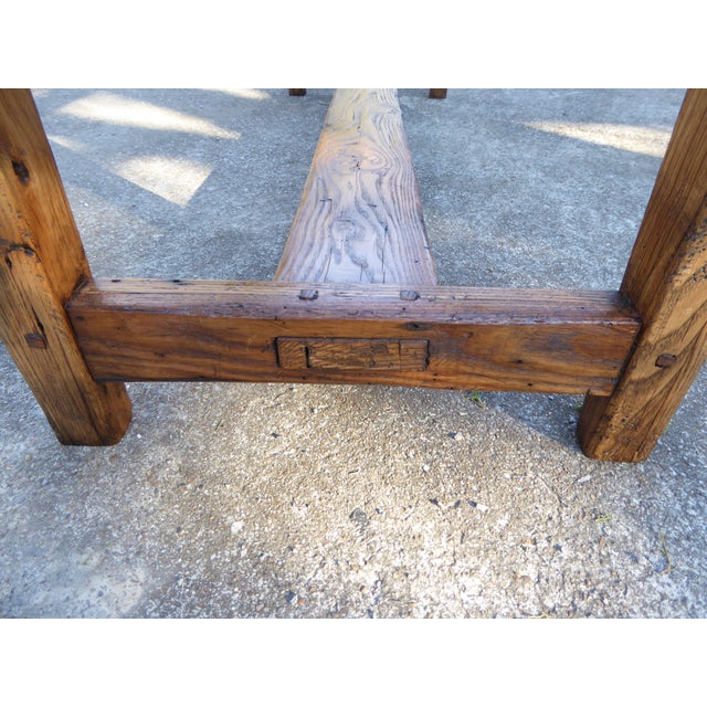 A rare and remarkable early Americana table in 1800's reclaimed = extinct material in chestnut. Not all is blighted. Thick...