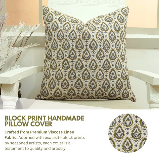 The Pan Patti cushion cover features a graceful hand block print inspired by the traditional betel leaf motifMade from a...