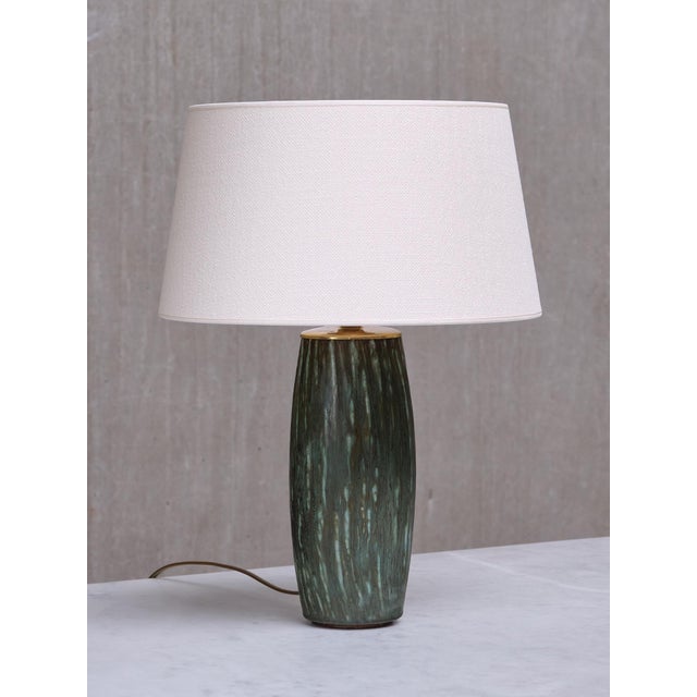 Mid-Century Modern Rubus Green Ceramic Table Lamp by Gunnar Nylund for Rörstrand, 1960s For Sale - Image 3 of 12