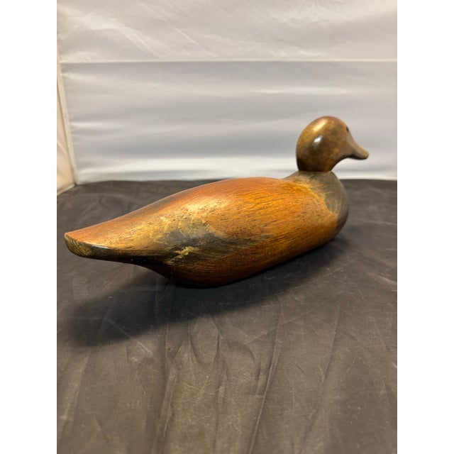Wood Frank L. Beall 1986 Signed Wooden Mason Detroit Salesman Sample 15” Duck Decoy For Sale - Image 7 of 11