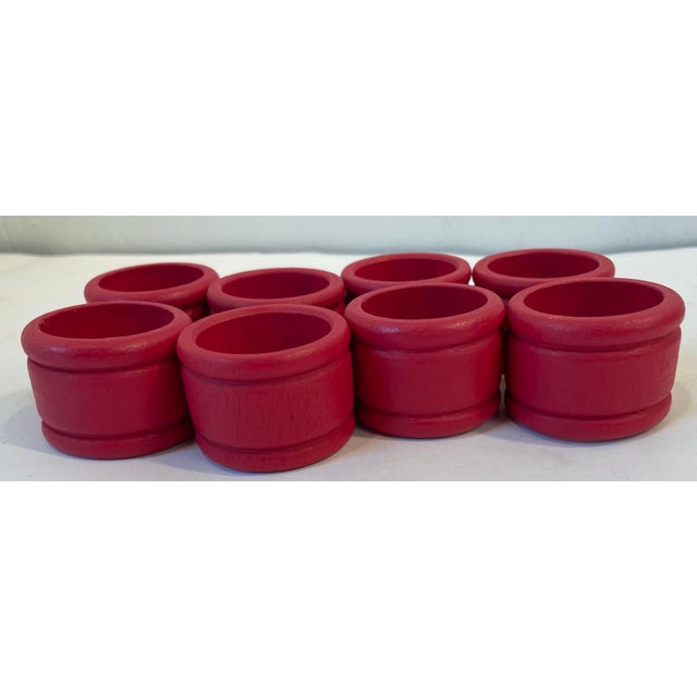 Mid 20th Century Vintage Red Wooden Napkin Rings - Set of 8 For Sale - Image 5 of 6