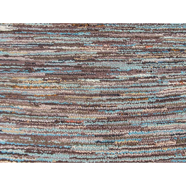 Mid 20th Century Mid 20th Century Very Long American Hooked Runner With Variegated Design in Blue Brown and Taupe For Sale - Image 5 of 6