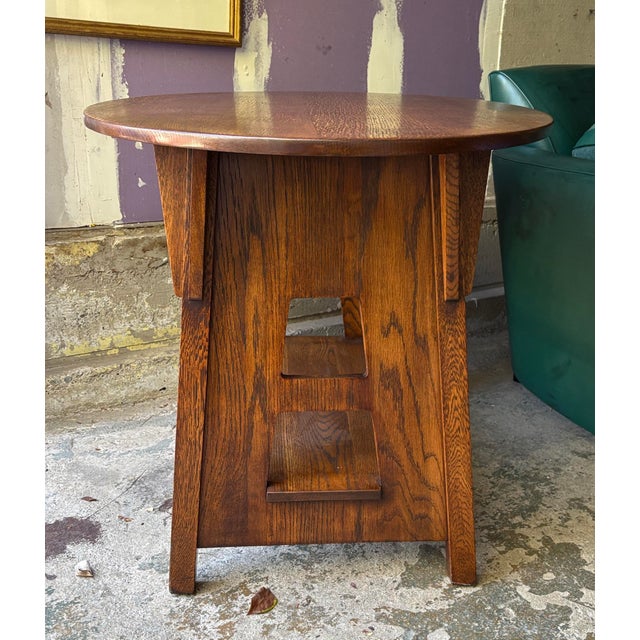 1910s 1910s Limbert Mission Oak Oval Library Table With Cut Outs Arts & Crafts For Sale - Image 5 of 12