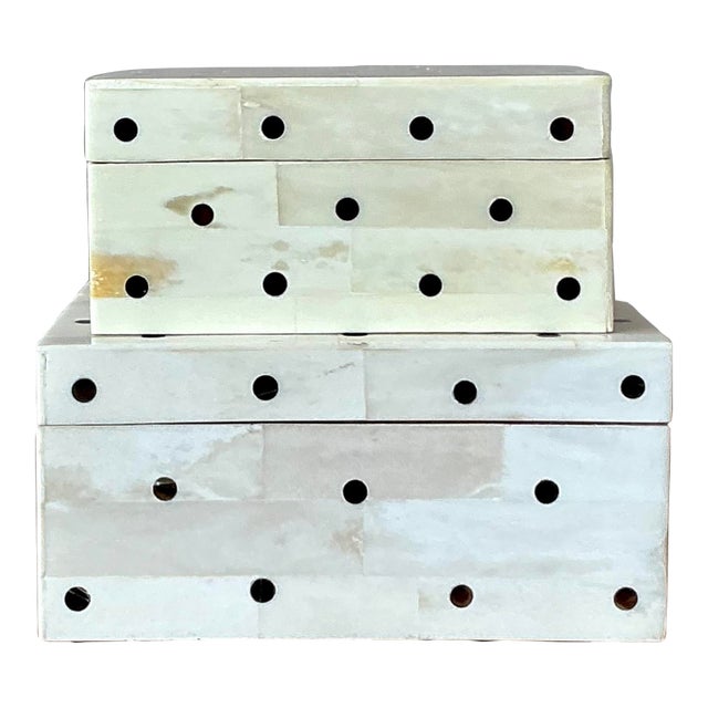 Vintage Boho Polka Dot Tessellated Boho Boxes - Set of 2 For Sale