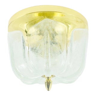 1970s Mid Century Modern Large Floral Glass & Brass Ceiling Light/Flush Mount From Limburg, Germany For Sale