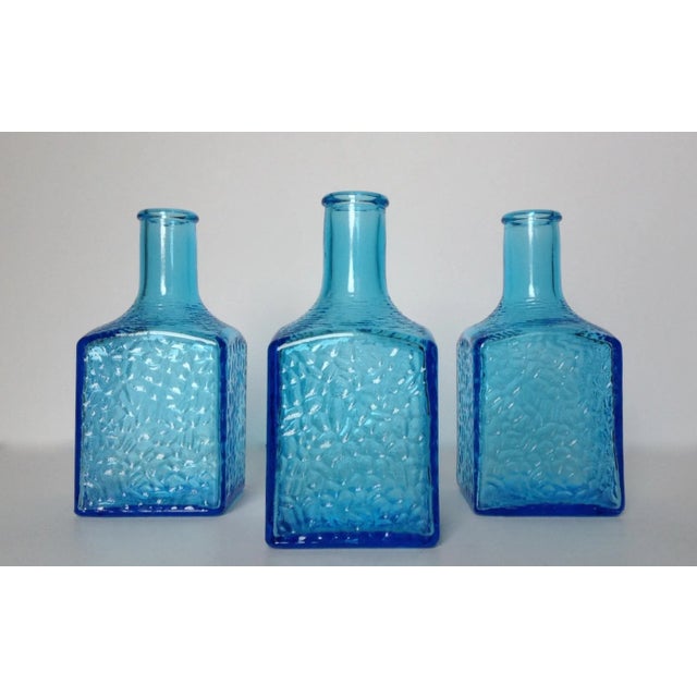 Vintage C.1960's Mid-Century Cerulean Blue Textured Bottles -Set of 3 For Sale - Image 11 of 11