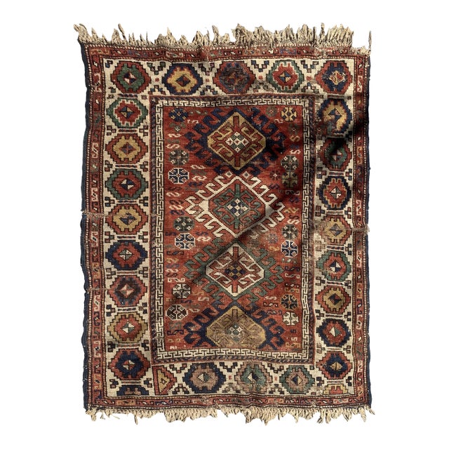 1880s, Handmade Antique Caucasian Kazak Rug 3.4' X 4.4' For Sale