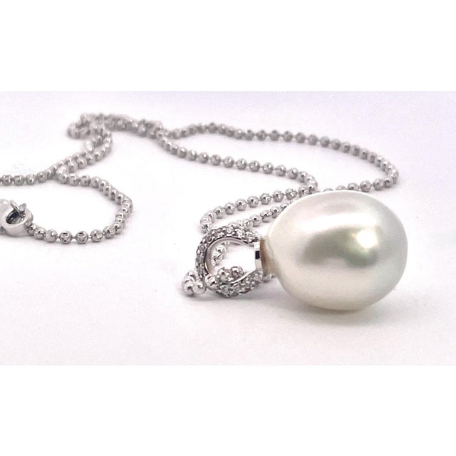 South Sea Pearl & Diamond Pendant Necklace in 18k White Gold, Gia For Sale - Image 10 of 10