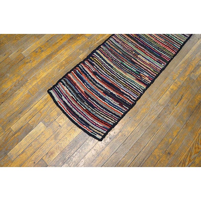 American 1930s Multicolor Abstract Stripe Antique American Hooked Rug 1'8" X 12'6" Handknotted Wool Carpet For Sale - Image 3 of 5