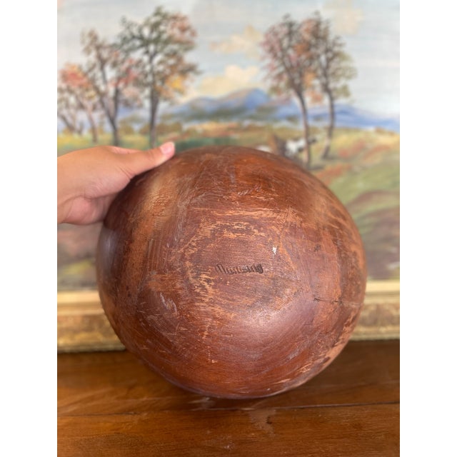 Wood Mid-20th Century Americana Large Signed Munising Wooden Dough Bowl With Rich Patina and Age Crack For Sale - Image 7 of 7