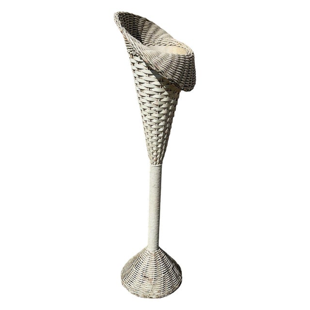1970s Shabby Chic White Wicker Tropical Hourglass Base Floor Lamp For Sale - Image 4 of 6