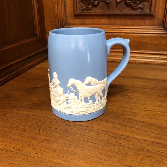 Ceramic Vintage Blue Jasperware Tankard Mug Hunt Scene For Sale - Image 7 of 7