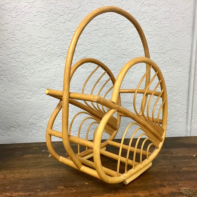1960s Bamboo Rattan Magazine Holder For Sale - Image 4 of 8