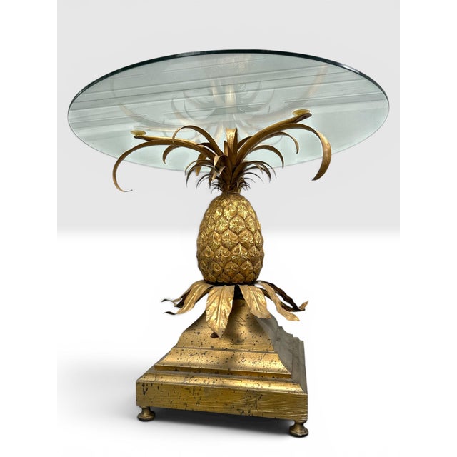 Wood Pair of Mid-Century Italian Hollywood Regency Brass Pineapple Side Tables. For Sale - Image 7 of 15