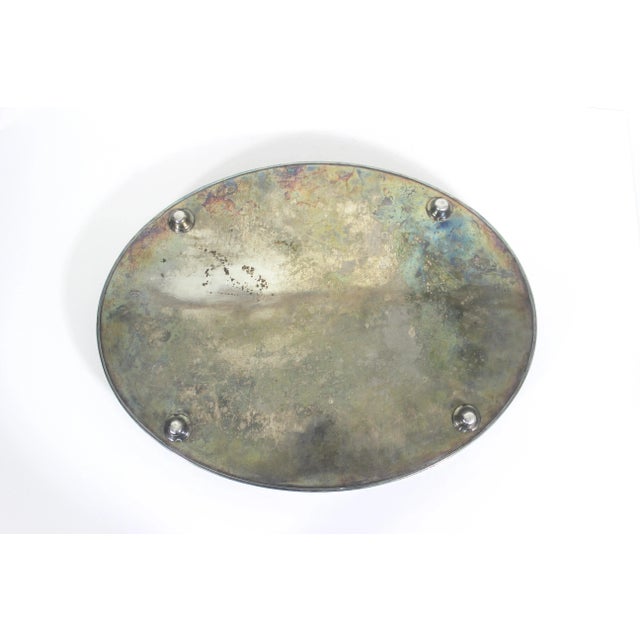 Cavalier Vintage English Silver Gallery Bar Tray Silver Plated Oval Embossed For Sale - Image 4 of 8