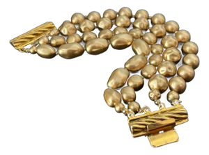 Vintage Carolee Multi-Strand Faux Baroque Pearl Bracelet – Gold-Tone Signed Designer Runway Jewelry