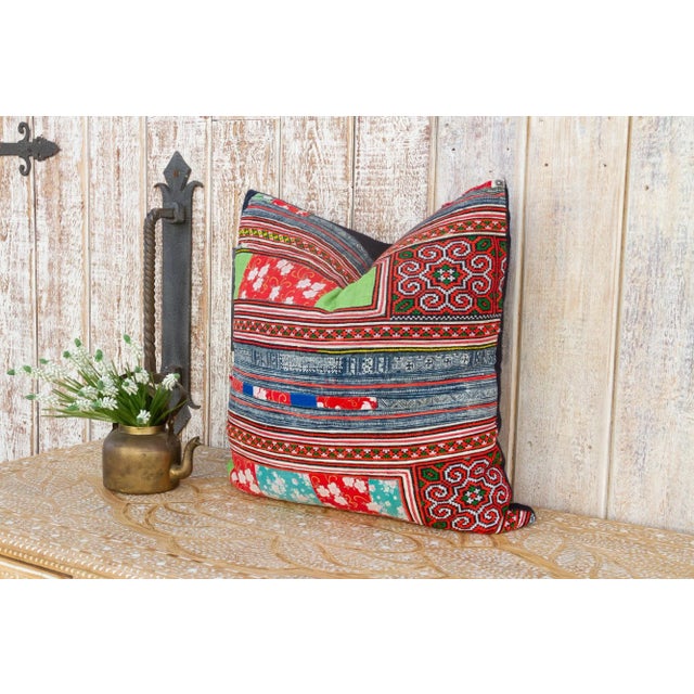 Tribal Large Antique Hmong Patch Pillow For Sale - Image 3 of 10