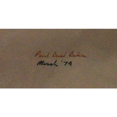 Realistically rendered pencil drawing of a lacrosse match by David Paul Baker, signed "Paul David Baker" (lower left) and...