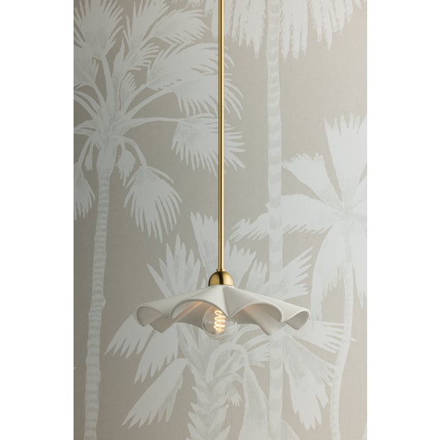 2020s Mitzi Maisie 16 in. 1 Light Pendant in Aged Brass and Ceramic Rough Texture White Finish For Sale - Image 5 of 15