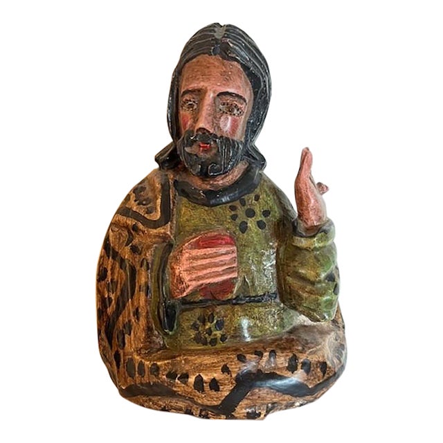 Vintage Hand Carved 9" Wood Santo Statue Folk Art Bulto Figure Wall Hanging For Sale