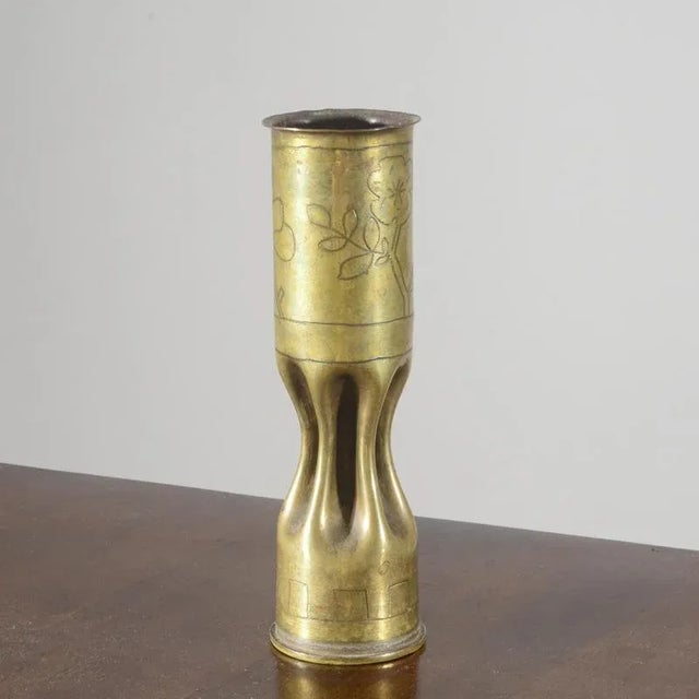 Metal Military Bullet Vase in Worked and Engraved Brass For Sale - Image 7 of 7