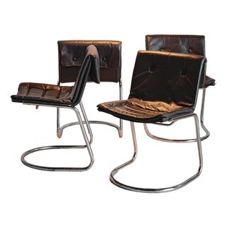 Vintage Cantilever Chairs with Tubular Chromed Steel Frame, 1970, Set of 4 For Sale