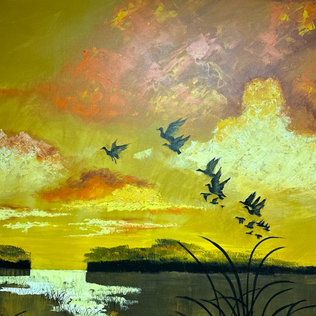 Mid 20th Century Mid 20th Century Lee Reynolds Sunset Geese Painting, Framed For Sale - Image 5 of 9