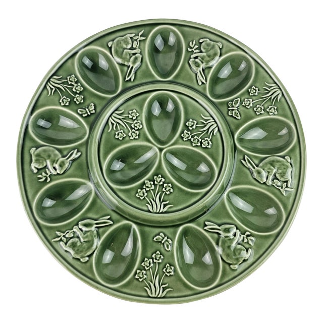 Vinatge Bordallo Pinheiro Rabbits Bunny Flower Egg Plate Tray For Sale