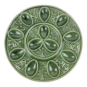 Vinatge Bordallo Pinheiro Rabbits Bunny Flower Egg Plate Tray