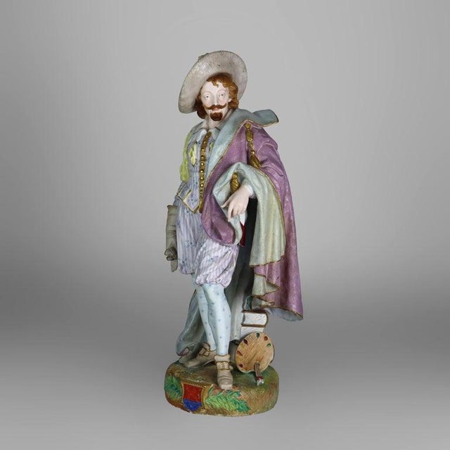 An exquisite antique French bisque porcelain figure, crafted by Paul Duboy circa 1890. This polychromed sculpture presents...