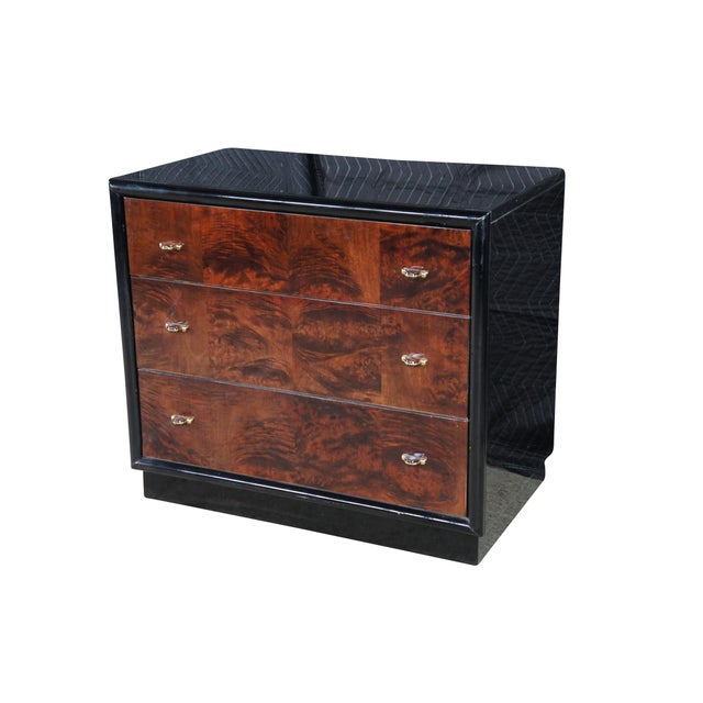 Mid-Century Modern 1980s Henredon Scene Three Art Deco Style Walnut Burl Black Lacquer Chest of Drawers For Sale - Image 3 of 15