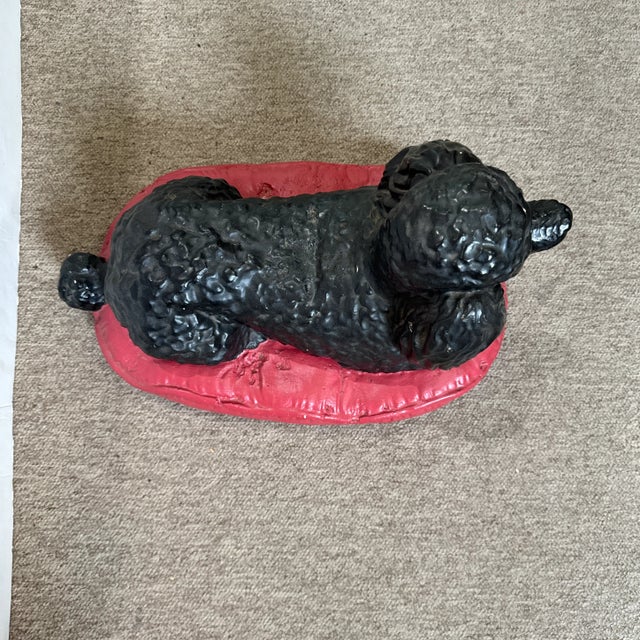 Mid-Century Modern Mid-Century Modern Plaster-Painted Black Poodle on a Red Poof For Sale - Image 3 of 4