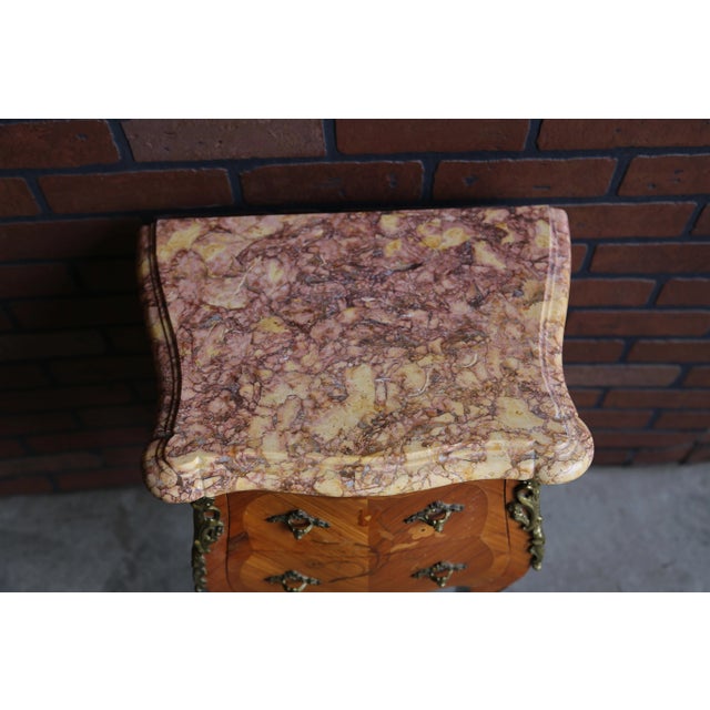 Wood Antique French Louis XV Marble Top Nightstands For Sale - Image 7 of 8