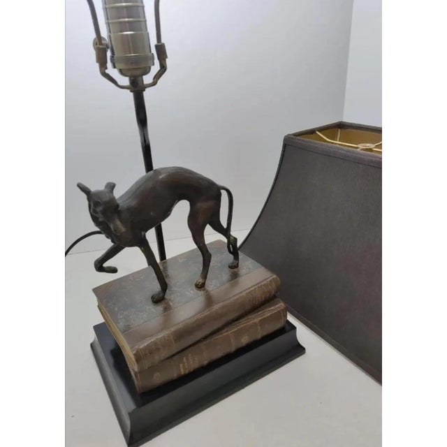 Vintage 1980s Bronze Whippet / Greyhound Dog Standing on Stacked Books Lamp For Sale - Image 10 of 12