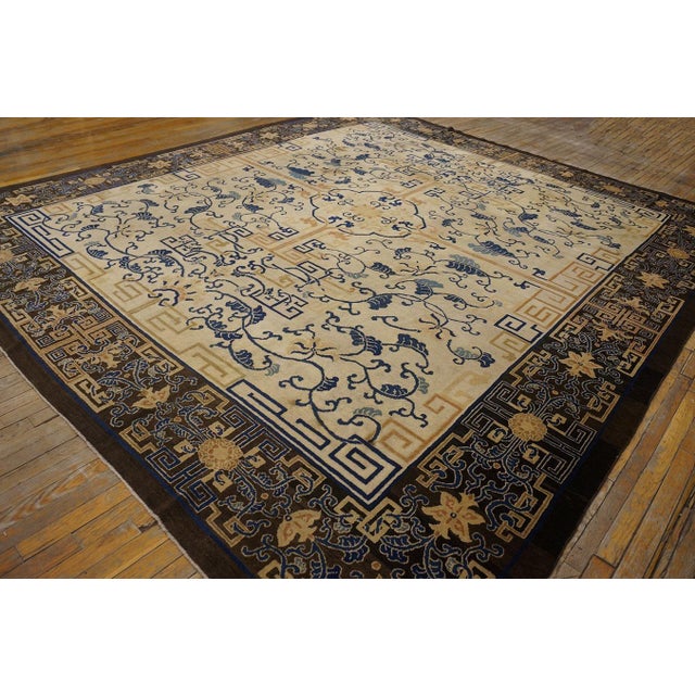Spectacular Ivory Background Color and Brown Border With Medallion Pattern Antique Chinese Peking Rug For Sale - Image 4 of 12