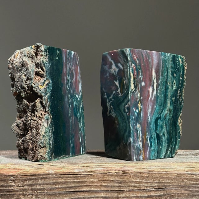 Mid-Century Modern Vintage Organic Modern Polished Jasper Live Edge Bookends For Sale - Image 3 of 6
