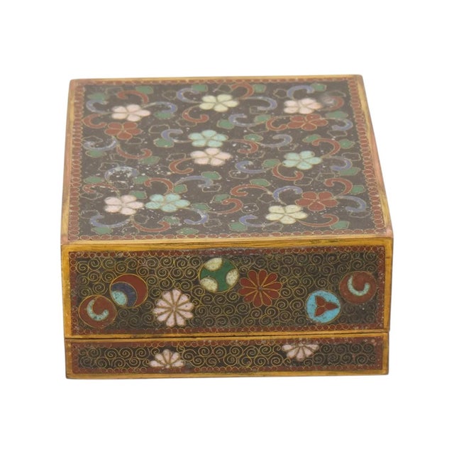Metal Japanese Cloisonne Enamel Trinket Box Floral Butterfly Design For Sale - Image 7 of 7