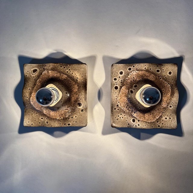 Mid-Century Modern Mid-Century Wavy Ceramic Wall Lamps, 1970s, Set of 2 For Sale - Image 3 of 18
