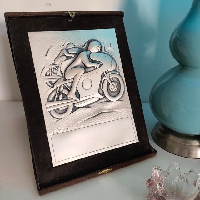 Vintage 925 Sterling Silver Motorcycle Racing Trophy Plaque by Ottaviani, Italy, 1970s For Sale - Image 11 of 11