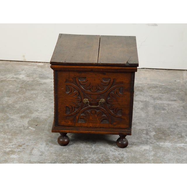 Late 18th Century Oak Box with Faux Drawers, Handles and Carved Scrolls For Sale - Image 11 of 12