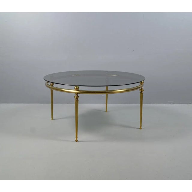Classicist Coffee Table in Brass with Concave Fluted Legs and Smoked Glass Pane For Sale - Image 6 of 17