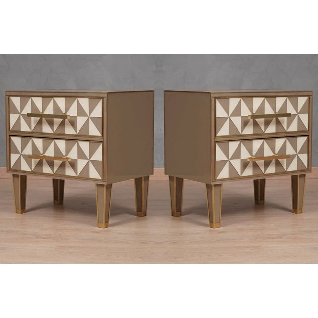 Square White and Dove-Gray Color Glass and Brass Nightstand, 2000, Set of 2 For Sale - Image 11 of 11